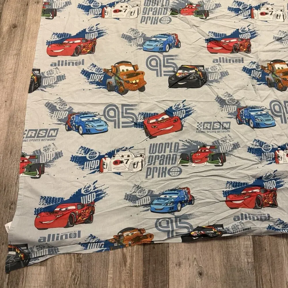 Disney Pixar Cars Vintage Twin Size Flat Bed Sheet Lightning McQueen 66”x 96”